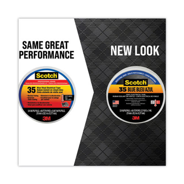 Scotch 35 Vinyl Electrical Color Coding Tape, 3" Core, 0.75" x 66 ft, Blue