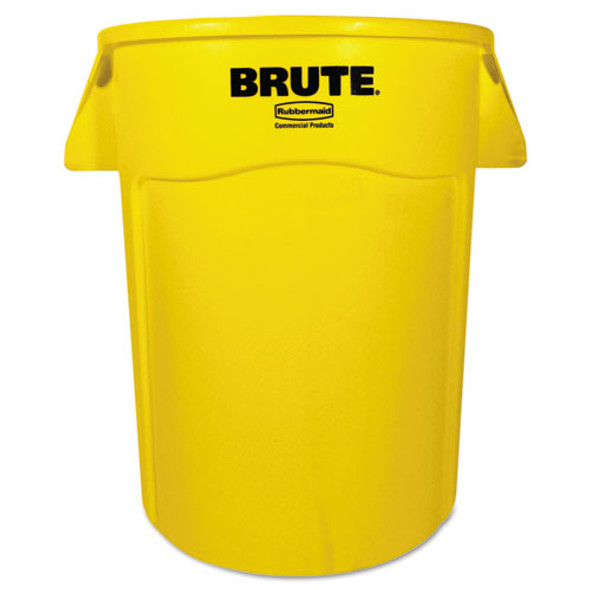 Vented Round Brute Container, 44 gal, Plastic, Yellow
