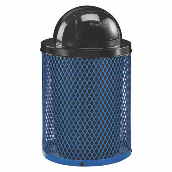 Outdoor Diamond Steel Trash Can, 36 gal, Dome Lid, Blue