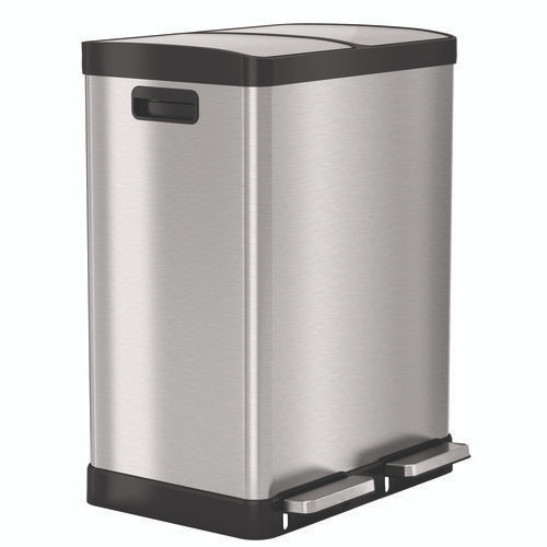 Fire-Resistant Step Pedal Trash Can and Recycle Bin, 16 gal, Plastic/Stainless Steel, Silver