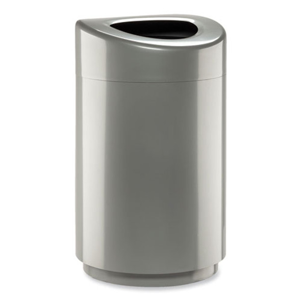 Open Top Round Waste Receptacle, 30 gal, Steel, Silver
