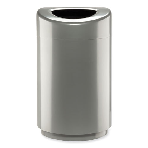 Open Top Round Waste Receptacle, 30 gal, Steel, Silver