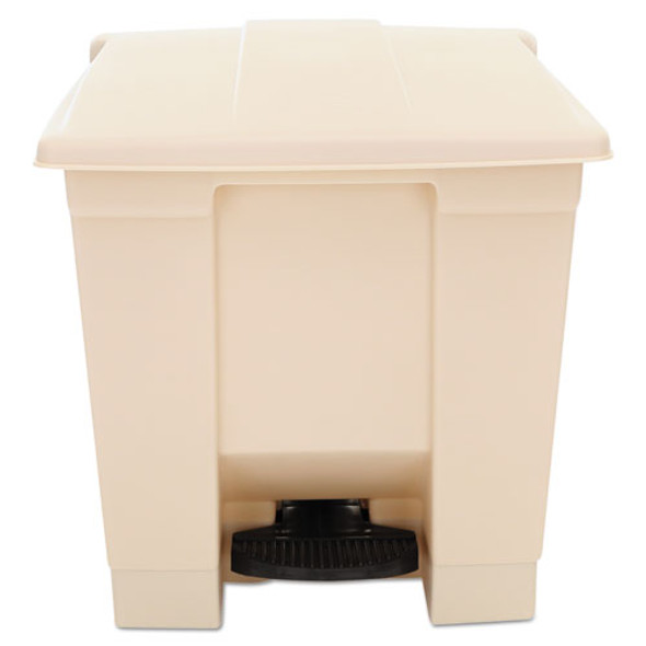 Indoor Utility Step-On Waste Container, 8 gal, Plastic, Beige