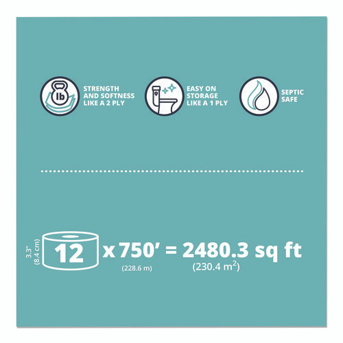 HyTech Seas Mini JRT, Septic Safe, 1-Ply, White, 3.3" x 750 ft, 6 Rolls/Carton