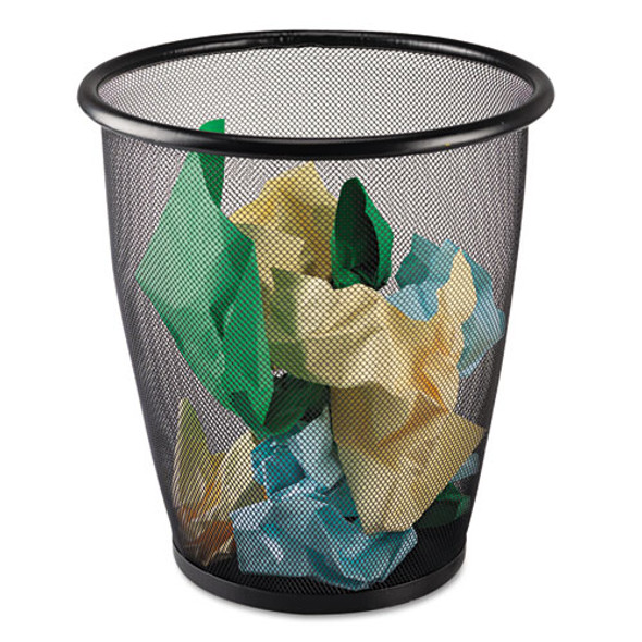 Onyx Round Mesh Wastebaskets, 5 gal, Steel Mesh, Black