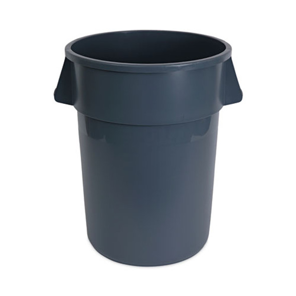 Round Waste Receptacle, 44 gal, Plastic, Gray