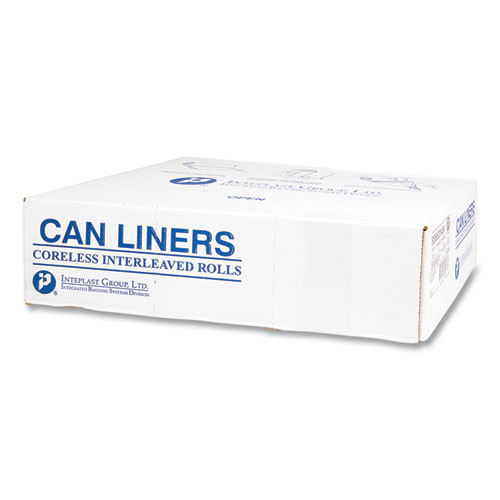 High-Density Commercial Can Liners, 55 gal, 14 mic, 36" x 60", Clear, Interleaved Roll, 25 Bags/Roll, 8 Rolls/Carton