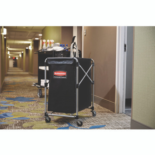 One-Compartment Collapsible X-Cart, Synthetic Fabric, 4.98 cu ft Bin, 20.33" x 24.1" x 34", Black/Silver