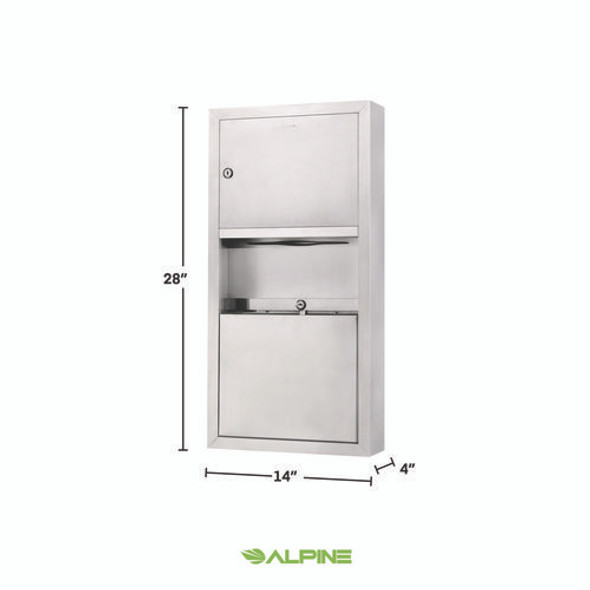 Stainless Steel Surface-Mounted Paper Towel Dispenser with Waste Receptacle, 28 x 4 x 14