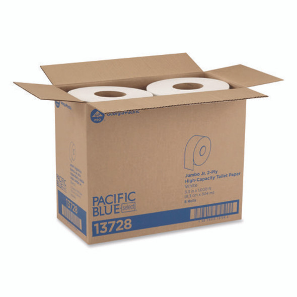 Jumbo Jr. Bath Tissue Roll, Septic Safe, 2-Ply, White, 3.5" x 1,000 ft, 8 Rolls/Carton