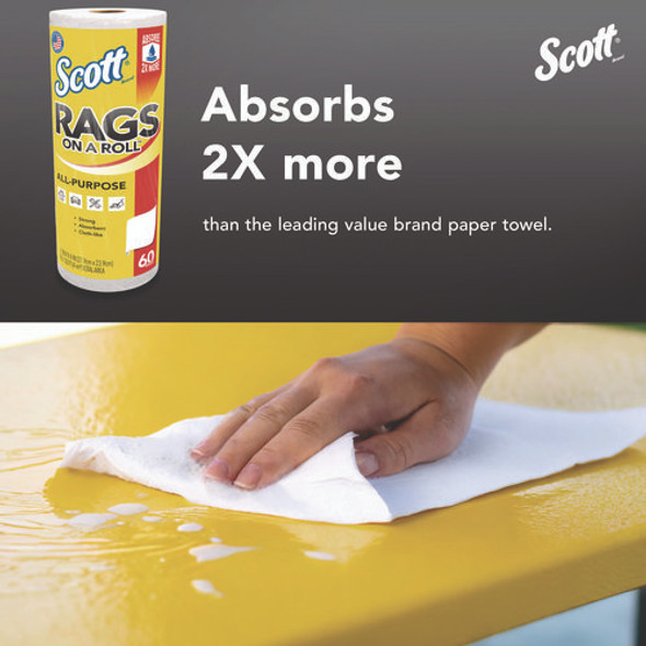 Rags On A Roll, 1-Ply, 9.4 x 11, White, 60/Roll, 12 Rolls/Carton