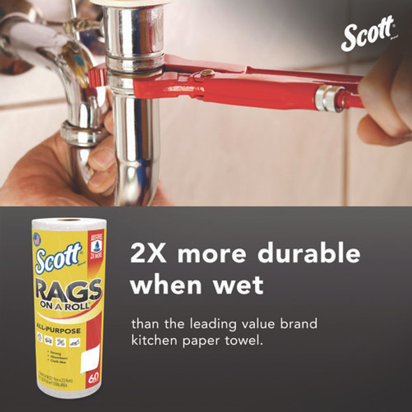 Rags On A Roll, 1-Ply, 9.4 x 11, White, 60/Roll, 12 Rolls/Carton