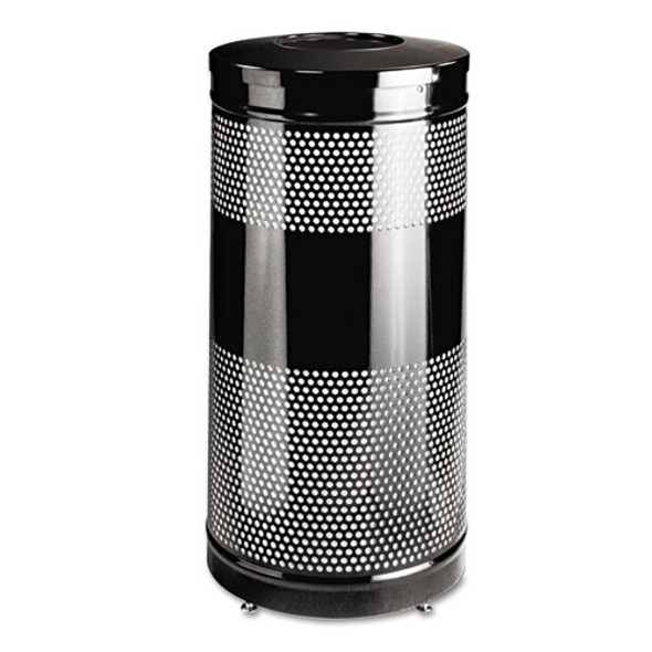 Classics Perforated Open Top Receptacle, 25 gal, Steel, Black