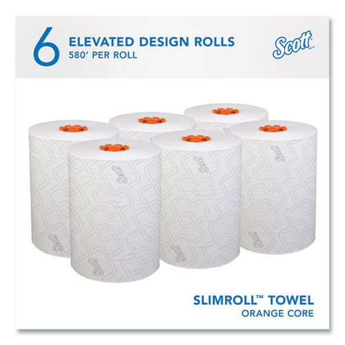 Slimroll Towels, 1-Ply, 8" x 580 ft, White/Orange Core, 6 Roll/Carton