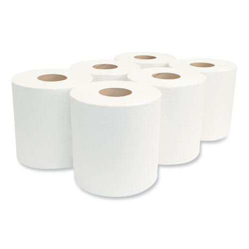 Morsoft Center-Pull Roll Towels, 2-Ply, 6.9" dia, White, 600 Sheets/Roll, 6 Rolls/Carton