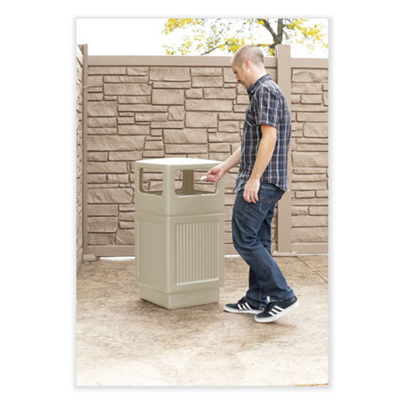 Canmeleon Recessed Panel Receptacles, Side-Open, 38 gal, Polyethylene, Tan