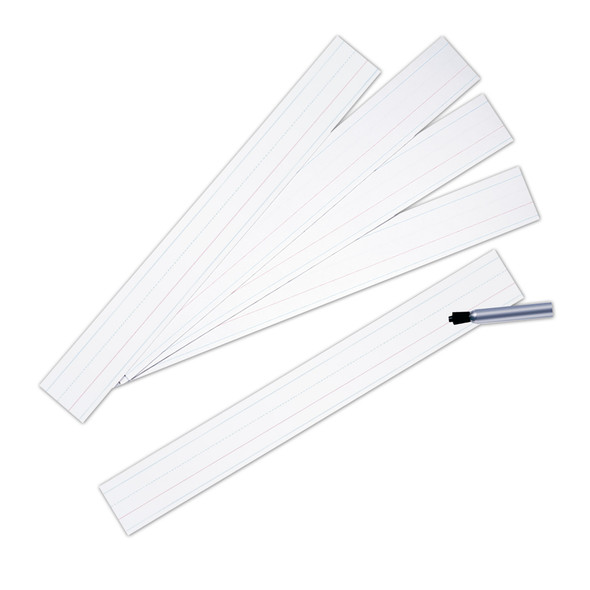 Zaner-Bloser™ Sentence Strips, White, 1-1/2 in x 3/4 in x 3/4 in ruled 3" x 24", 100 Strips Per Pack, 3 Packs Zaner-Bloser™ Sentence Strips, White, 1-1/2 in x 3/4 in x 3/4 in ruled 3" x 24", 100 Strips Per Pack, 3 Packs
