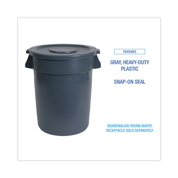 Lids for 44 gal Waste Receptacles, Flat-Top, Round, Plastic Gray