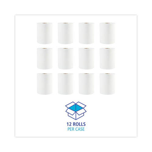 Hardwound Paper Towels, 1-Ply, 8" x 600 ft, White, 2" Core, 12 Rolls/Carton