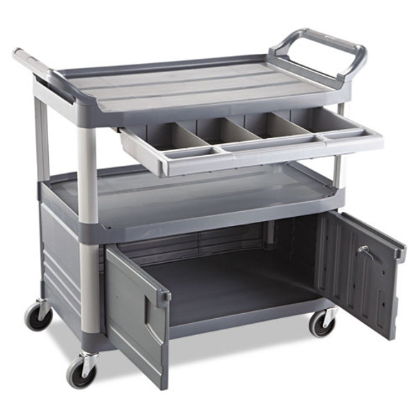 Xtra Instrument Cart with Locking Storage Area, Plastic, 3 Shelves, 300 lb Capacity, 20" x 40.63" x 37.8", Gray