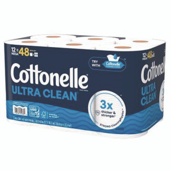 Ultra CleanCare Toilet Paper, Strong Bath Tissue, Septic Safe, 1-Ply, White, 284 Sheets/Roll, 12 Rolls/Pack, 4 Packs/Carton