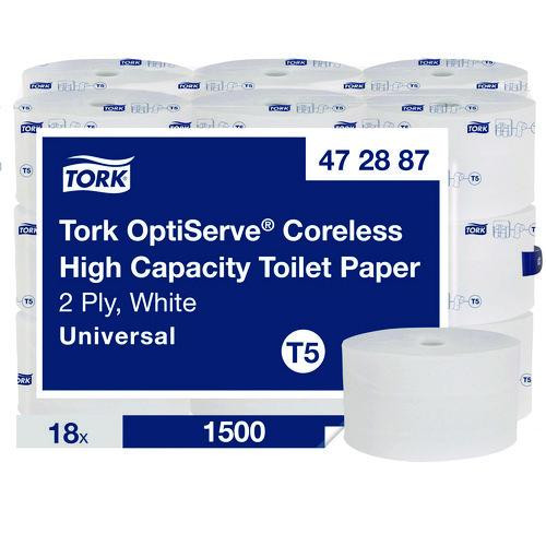 OptiServe High-Capacity Coreless Toilet Paper, 2-Ply, White, 1,500 Sheets, 18 Rolls/Carton