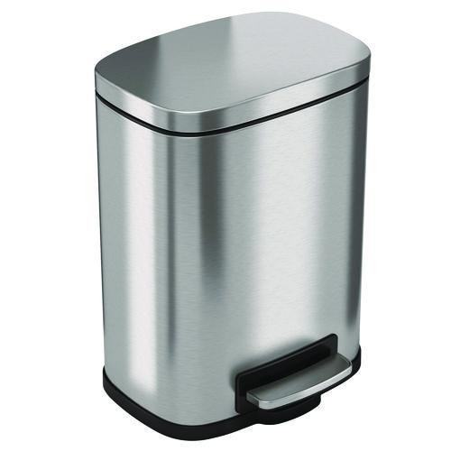 Step Pedal Trash Can, 1.3 gal, Plastic/Stainless Steel, Silver