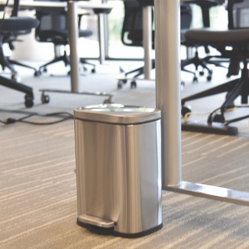 Step Pedal Trash Can, 1.3 gal, Plastic/Stainless Steel, Silver