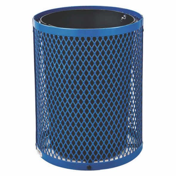 Outdoor Diamond Steel Trash Can, Rain Bonnet Lid, 36 gal, Blue