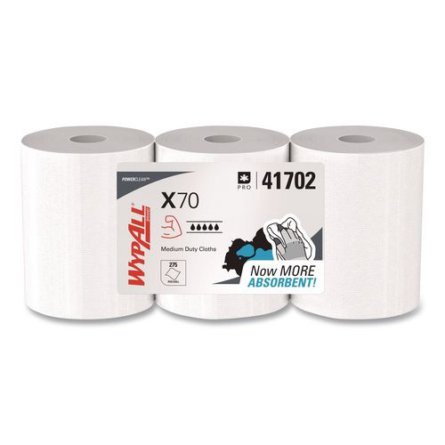 X70 Cloths, Center-Pull, 9.8 x 12.2, White, 275/Roll, 3 Rolls/Carton