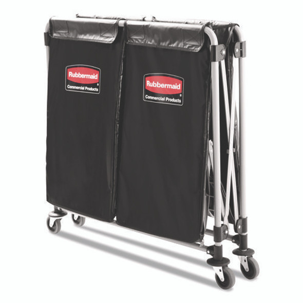 Two-Compartment Collapsible X-Cart, Synthetic Fabric, 2.49 cu ft Bins, 24.1" x 35.7" x 34", Black/Silver