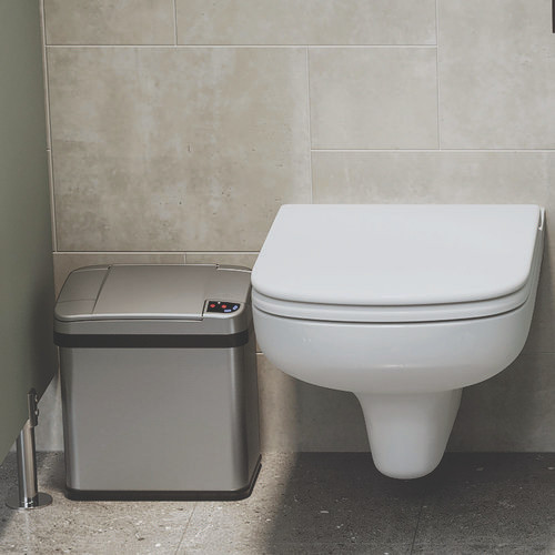 Rectangular Sensor Trash Can, 2.5 gal, Plastic, Silver