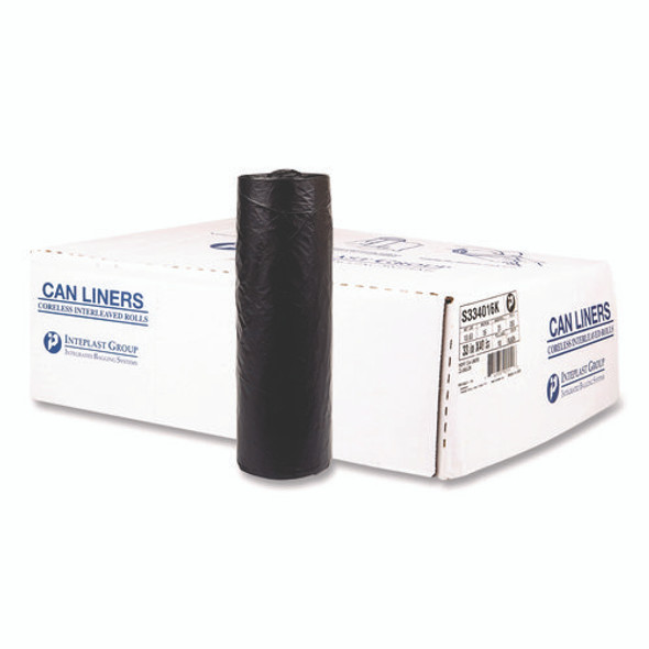 High-Density Commercial Can Liners, 33 gal, 13 mic, 33" x 40", Black, Interleaved Roll, 25 Bags/Roll, 20 Rolls/Carton