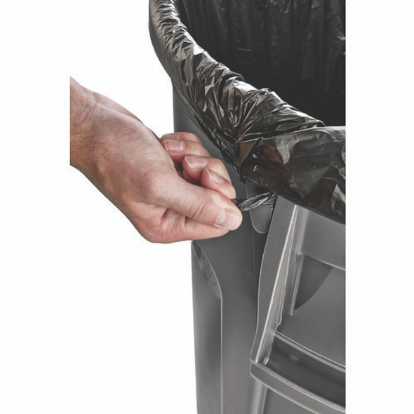 Vented Round Brute Container, 55 gal, Plastic, Gray