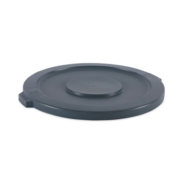 Lids for 32 gal Waste Receptacle, Flat-Top, Round, Plastic, Gray