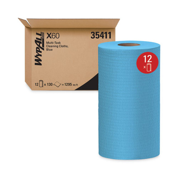 General Clean X60 Cloths, Small Roll, 9.8 x 13.4, Blue, 130/Roll, 12 Rolls/Carton
