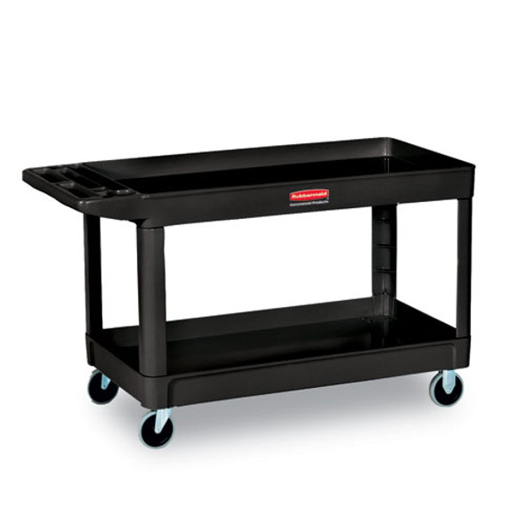 Heavy-Duty Flat-Handle Maintenance/Utility Cart, Plastic, 2 Shelves, 500 lb Capacity, 24" x 40" x 31.25", Black