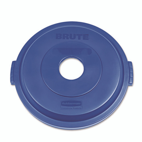 Bottle/Can Recycling Top for BRUTE 32 gal Containers, Round Openings, 9.8w x 22.9d x 22.3h, Blue