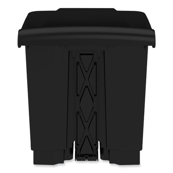 Plastic Step-On Receptacle, 8 gal, Metal, Black Plastic Step-On Receptacle, 8 gal, Metal, Black