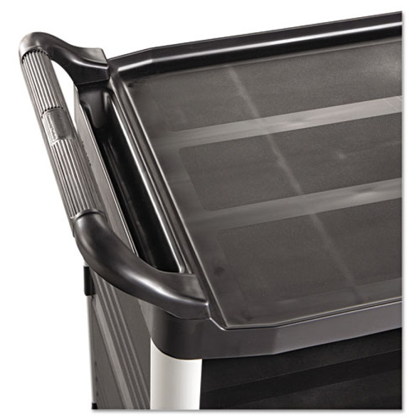 Xtra Utility Cart with Enclosed Sides and Back, Plastic, 3 Shelves, 300 lb Capacity, 20" x 40.63" x 37.8", Black