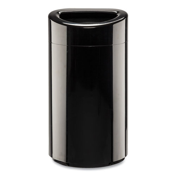 Open Top Oval Waste Receptacle, 14 gal, Steel, Black