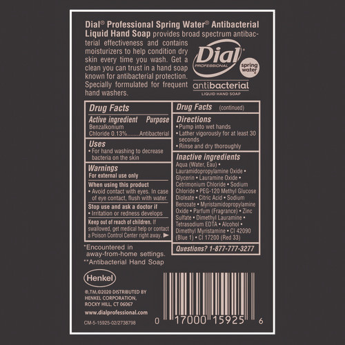 Antibacterial Liquid Hand Soap, Spring Water Scent, 1 gal, 4/Carton