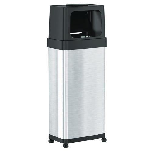 Dual Push Door Trash Can, 24 gal, Stainless Steel, Silver/Black