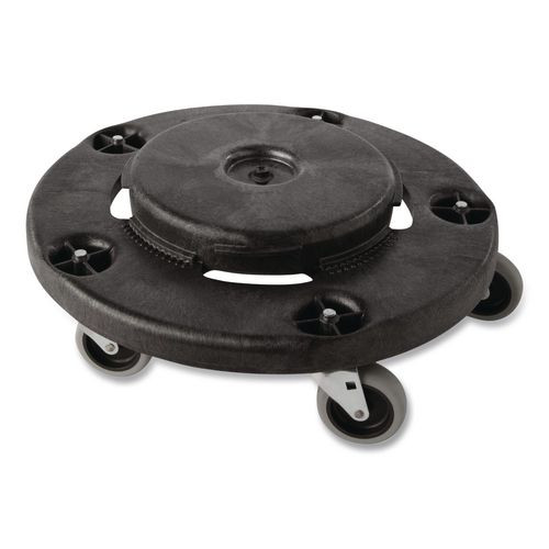 Brute Round Twist On/Off Dolly, 250 lb Capacity, 18" dia x 6.63"h, Fits 20 to 55 Gallon BRUTE Containers, Black