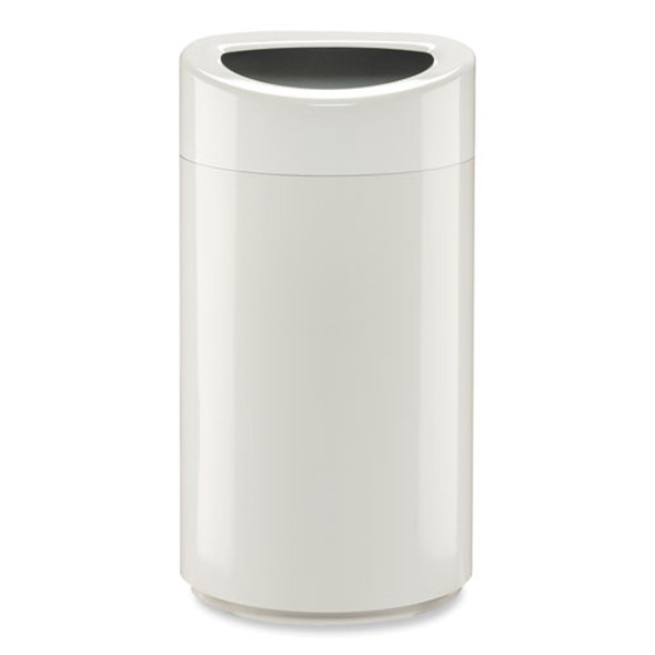 Open Top Oval Waste Receptacle, 14 gal, Steel, White