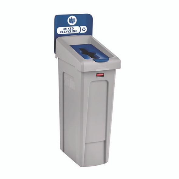 Slim Jim Recycling Station Kit, 1-Stream Mixed Recycling, 23 gal, Plastic, Gray/Blue
