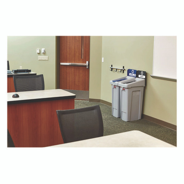 Slim Jim Recycling Station Kit, 1-Stream Mixed Recycling, 23 gal, Plastic, Gray/Blue