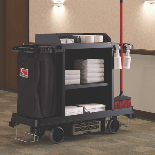 Standard Housekeeping Cart, Plastic, 1 Shelf, 24" x 62.13" x 49.75", Black
