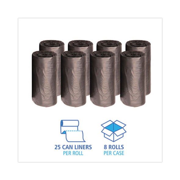 High-Density Can Liners, 60 gal, 14 mic, 38" x 58", Black, Perforated Roll, 25 Bags/Roll, 8 Rolls/Carton High-Density Can Liners, 60 gal, 14 mic, 38" x 58", Black, Perforated Roll, 25 Bags/Roll, 8 Rolls/Carton