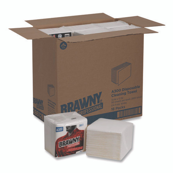 Professional Cleaning Towels, 1-Ply, 12 x 13, White, 50/Pack, 18 Packs/Carton